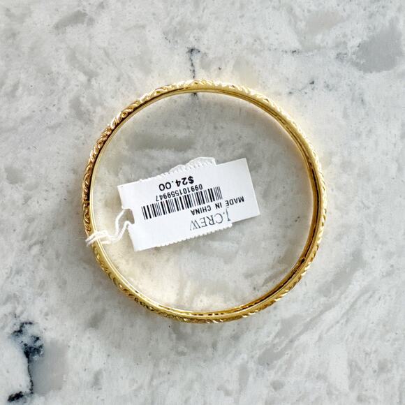 J Crew Etched Goldtone Bangle Bracelet Textured Classic - Picture 2 of 5